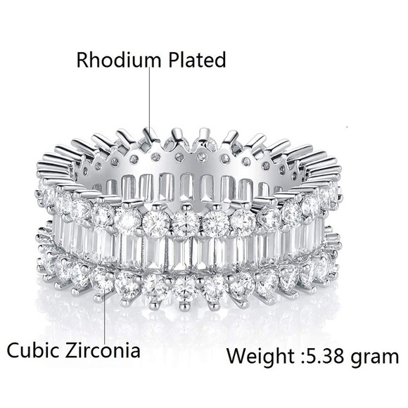 18K White Gold Plated Cubic Zirconia Eternity Ring - Picture 3 of 7